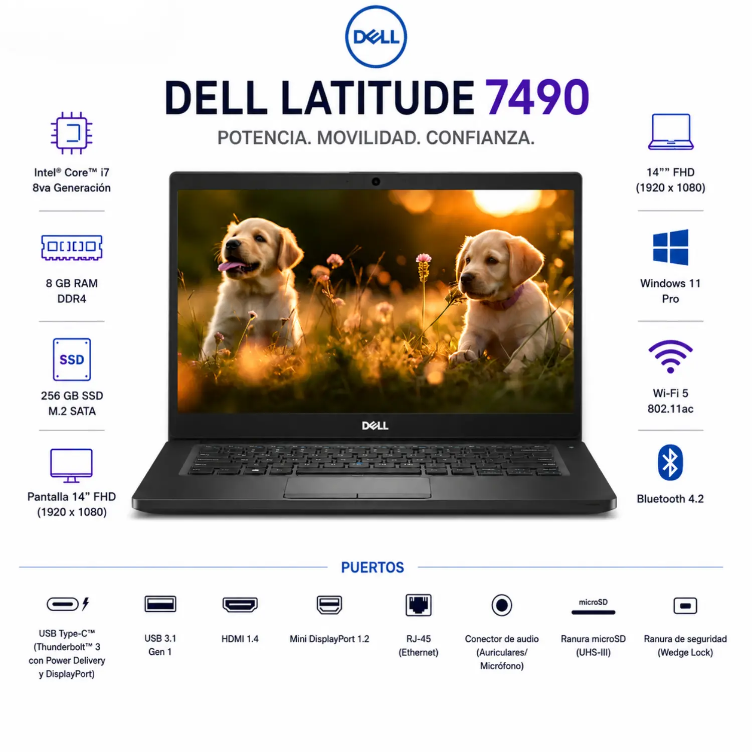 [DE7490-I7-8-256/RFB] Dell Latitude 7490 14" FHD Intel Core i7 8GB RAM 256GB SSD Windows 11 (Reacondicionado) 