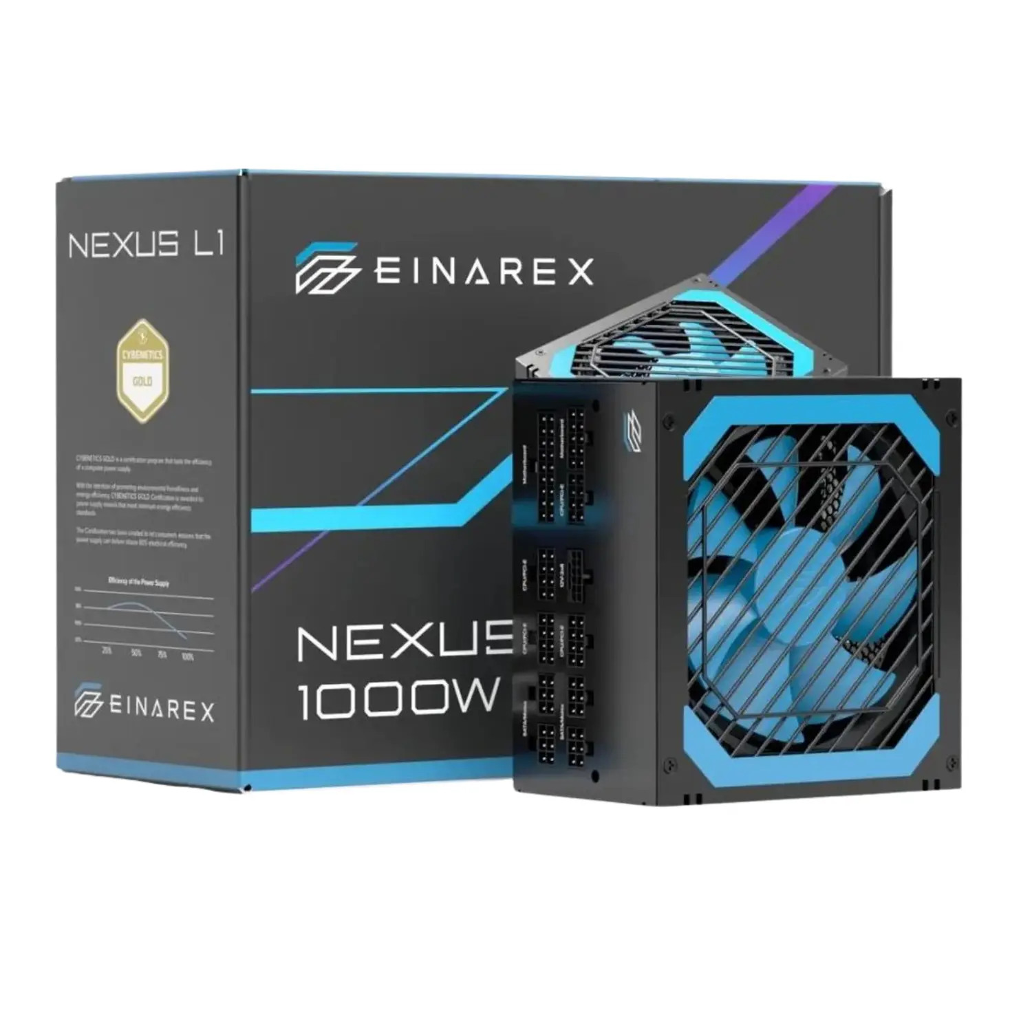 [EXPS-NL1-100-BK/NEW] Fuente de Poder EINAREX NEXUS L1 1000W Black - Fuente de Alimentación ATX para Gaming Extremo y Workstation, Alta Eficiencia, Protecciones de Grado Profesional, Ventilador Silencioso (EXPS-NL1-100-BK)