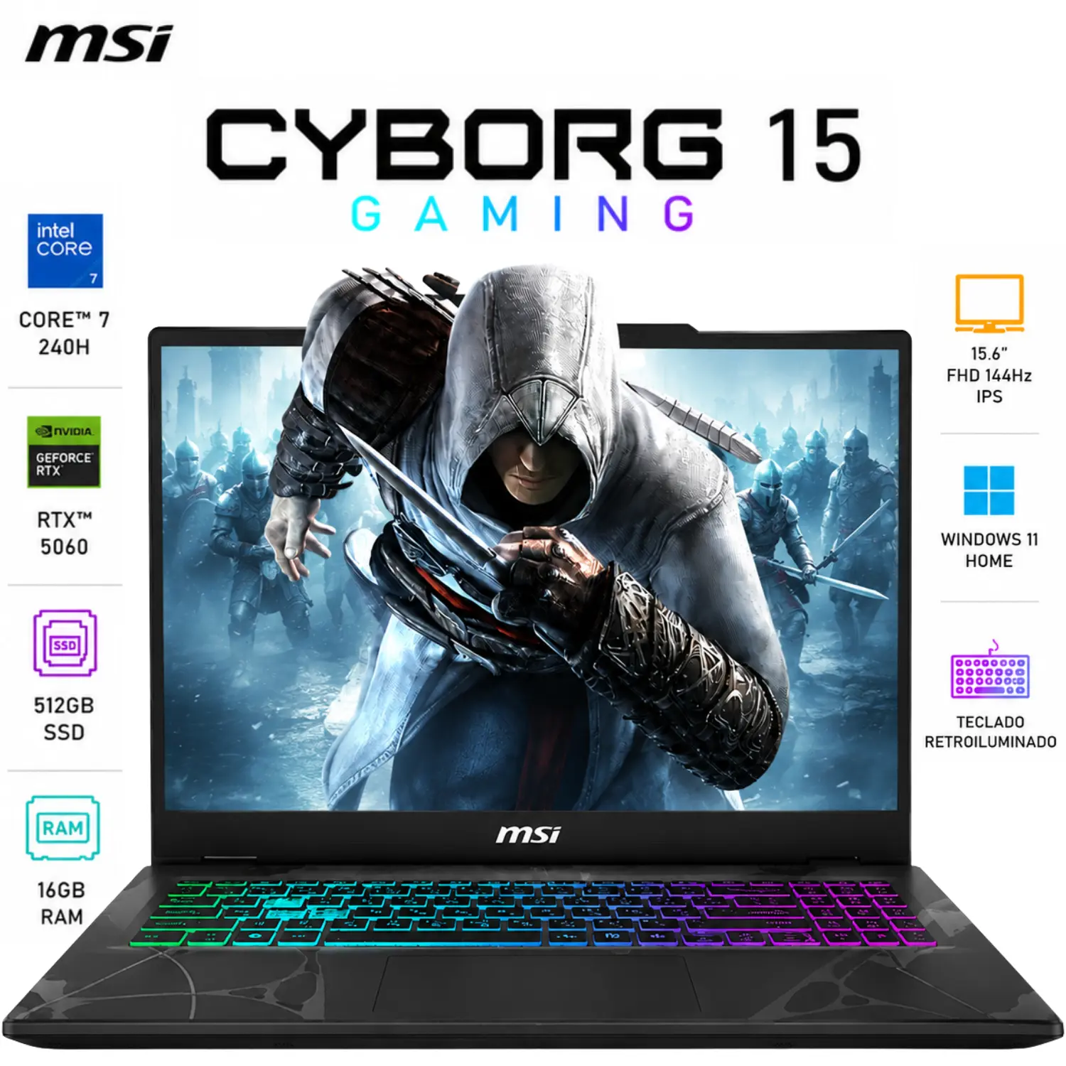 [CYBORG15B2071/NEW] MSI Cyborg 15 Gaming Core 7 16GB RAM 512GB SSD RTX 5060 15.6" 144Hz Windows 11