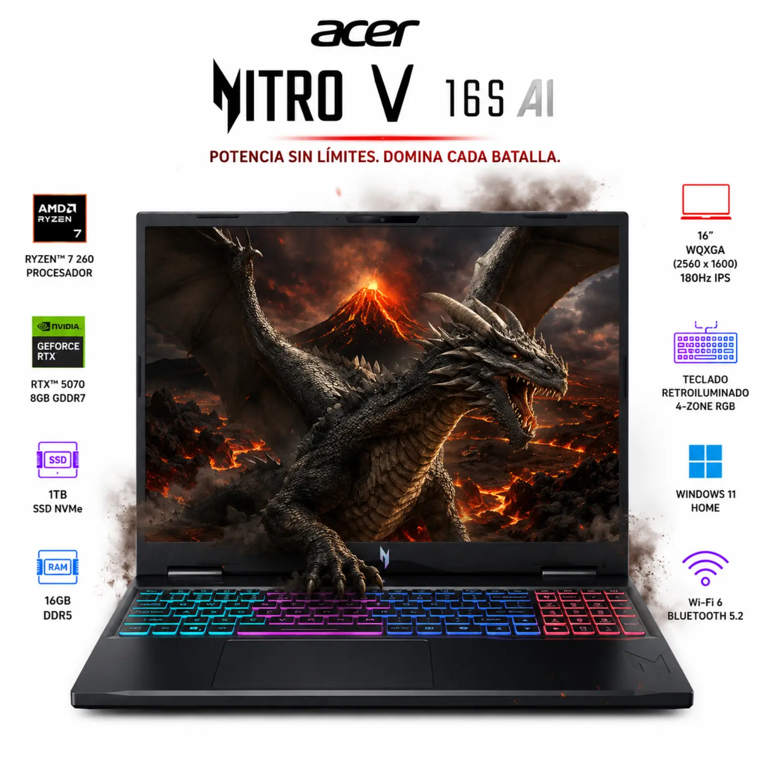 [NH.U10AA.001/NEW] Acer Nitro V 16S AI Gaming Ryzen 7 16GB RAM 1TB SSD RTX 5070 16" 180Hz Win11