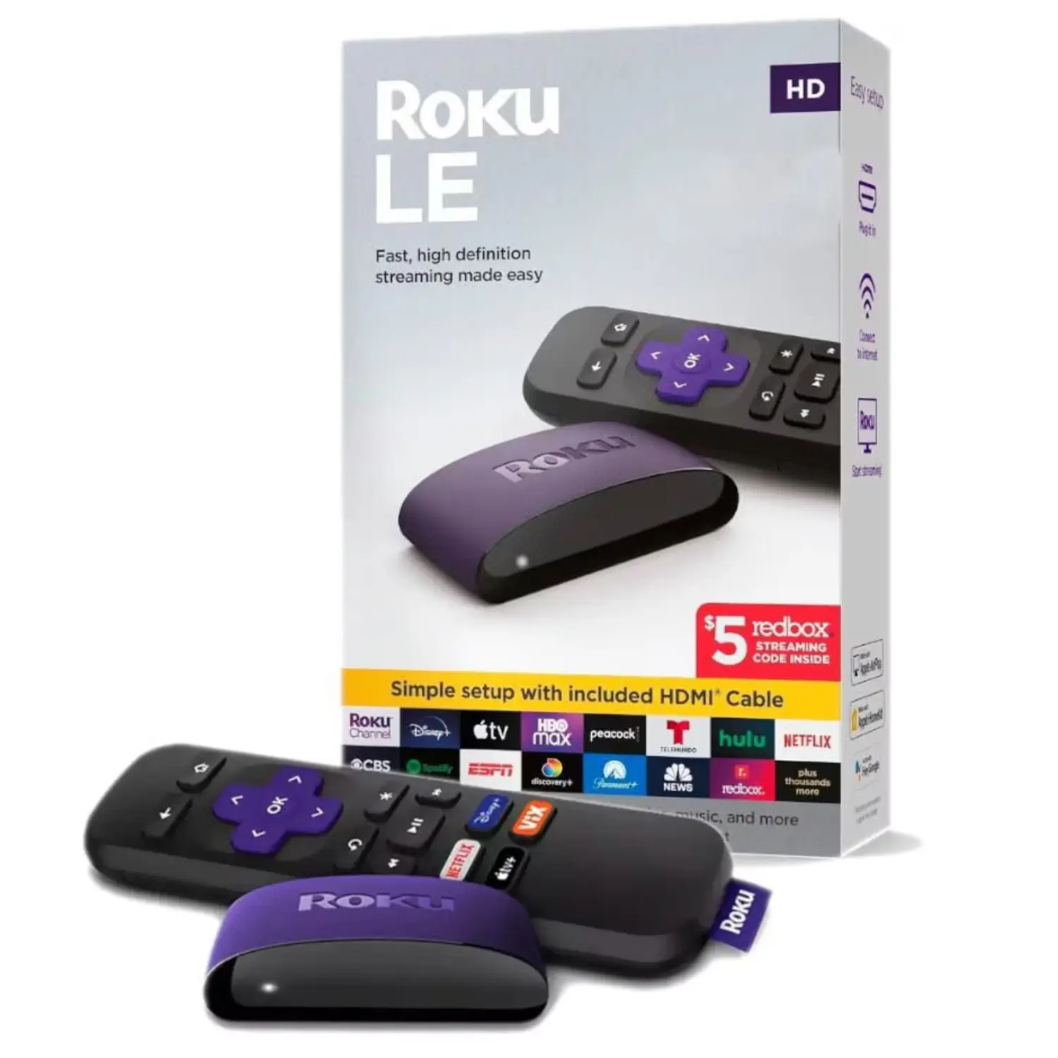 [3930S4/NEW] Roku LE HD Streaming Media Player | Modelo 3930S4 | Control Remoto Sencillo | Incluye Cable HDMI | Nuevo y Sellado